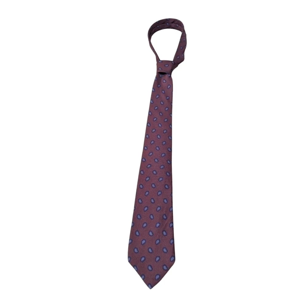 Robert Talbott Nordstrom Tie Hand Sewn Silk Burgundy Blue Mini Paisley  Print